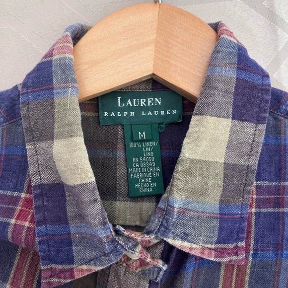 Lauren Ralph Lauren Women Plaid Linen Buttondown Shirt Size M - Picture 4 of 6